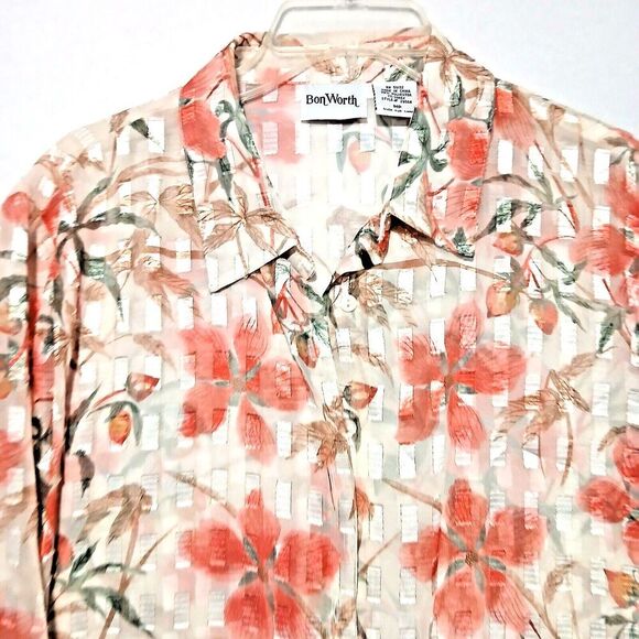 Bon Worth MedP Cardigan Sheer Blouse. 3/4 Sleeves 16ins. With Collar. - Picture 7 of 8